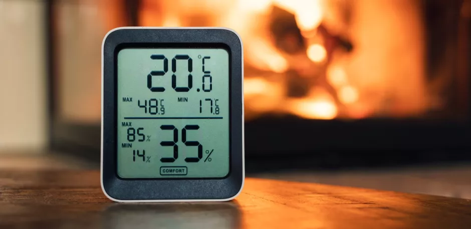 Staubläusen vorbeugen durch regelmäßiges Messen der Luftfeuchtigkeit mittels Hygrometer