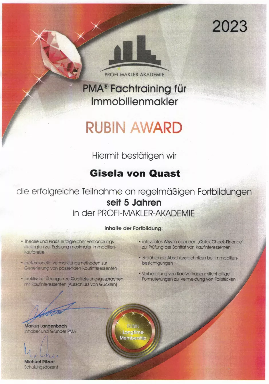 Rubin Award Gisela von Quast