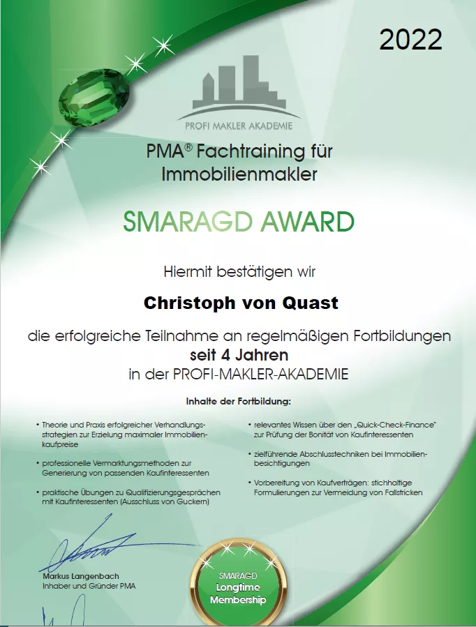 Christoph von Quast Smaragd Award PMA