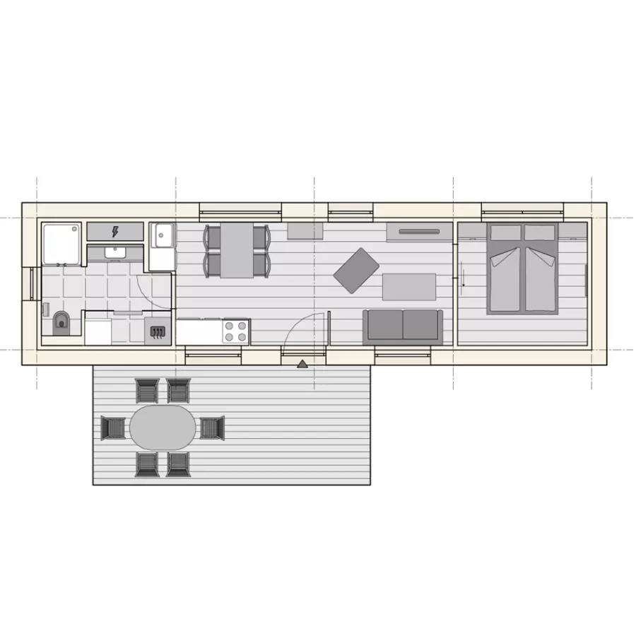 Anordnung der Module Variante 2 – für besonders schmale Grundstücke geeignet