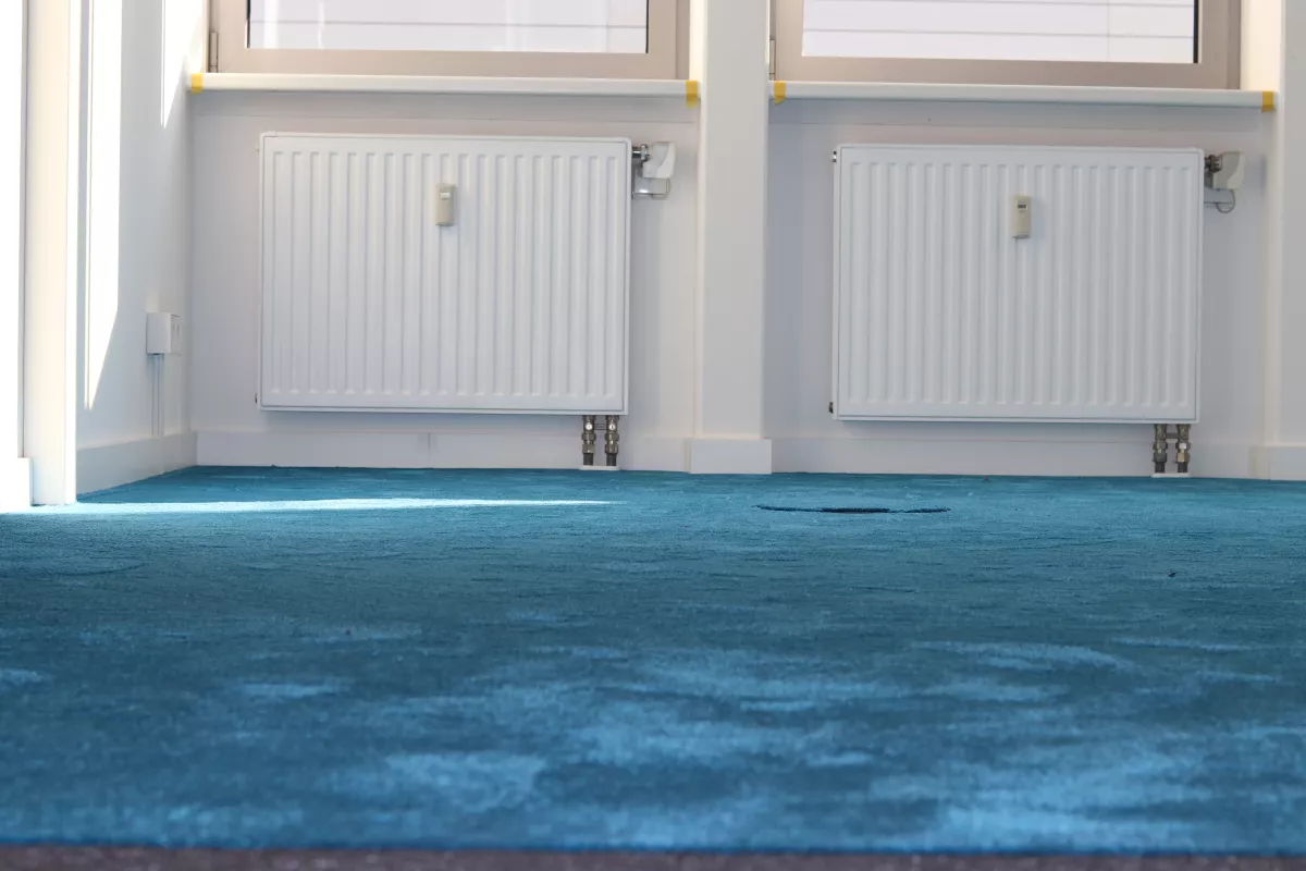 Blauer Teppichboden im Büroraum